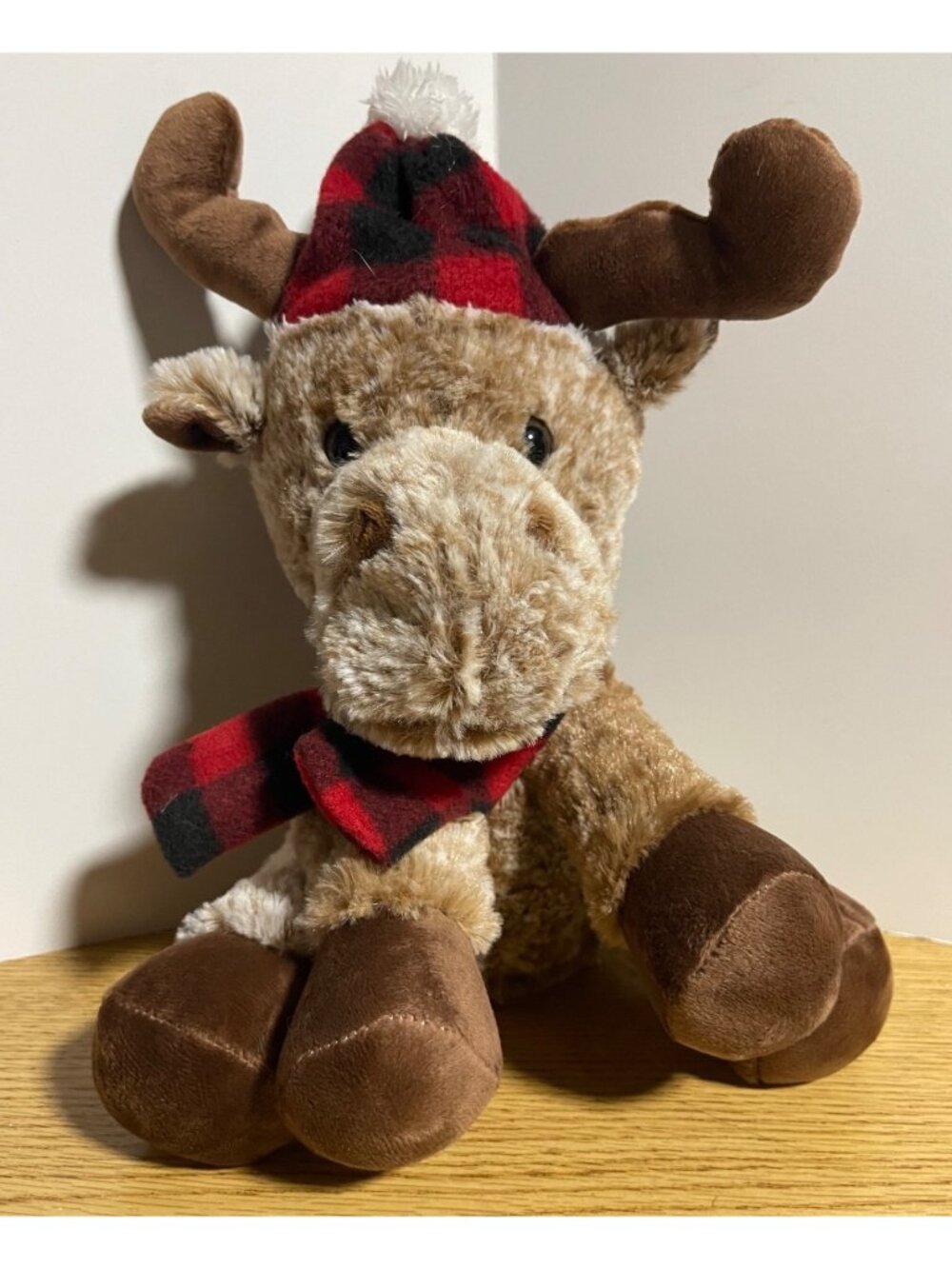 Homerbest 10" Moose Plaid Hat & Scarf Stuffed Animal Plush Christmas Holiday